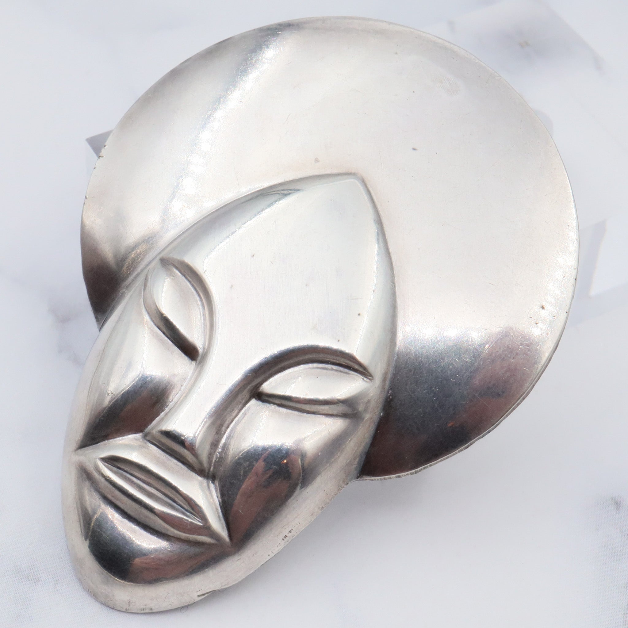Vintage sterling face brooch